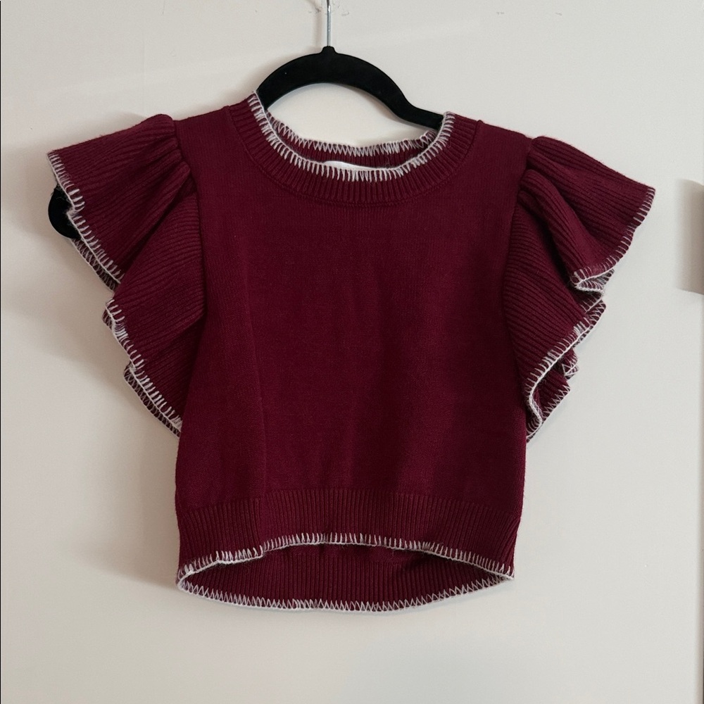Burgundy Ruffle Sleeve Top